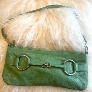 Paradox Green Soft Leather Shoulder Bag with Silver Hardware Accents